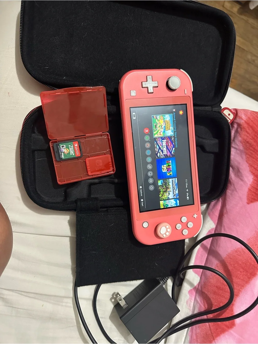 Nintendo Switch Lite Coral Pink Handheld Console with Game Card Case